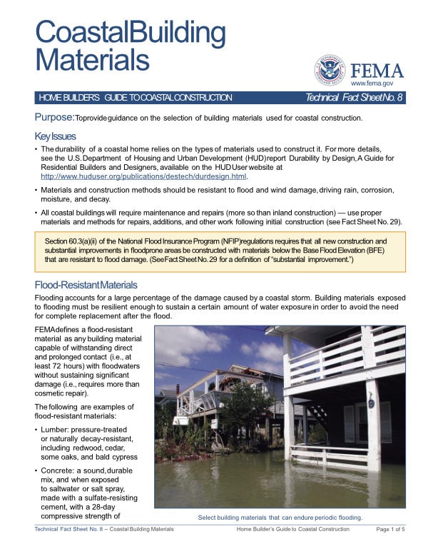 FEMA Coastal Building Materials FEMA Coastal Building Materials