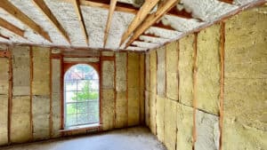 Mineral Wool insulation installed in wall cavities of a home.