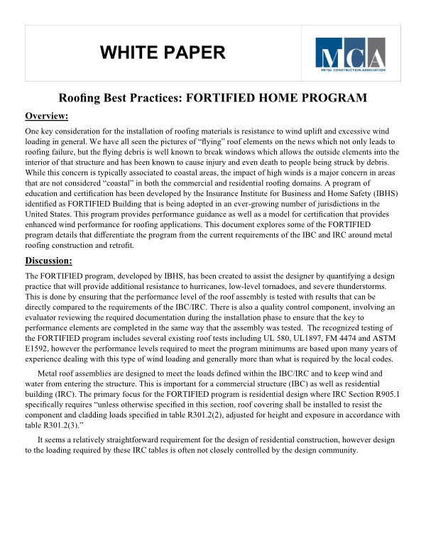 White Paper - FORTIFIED Roof Best Practices White Paper FORTIFIED Roof Best Practices
