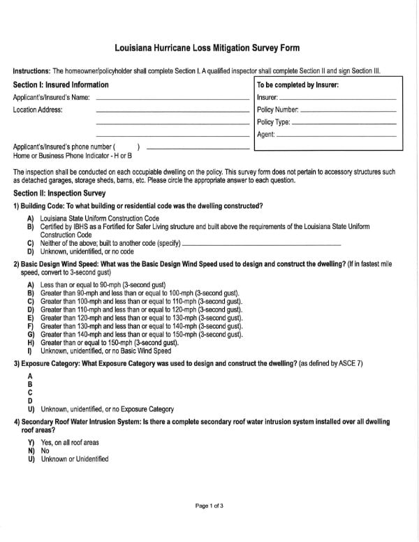 Wind Mitigation Survey Form Wind Mitigation Survey Form