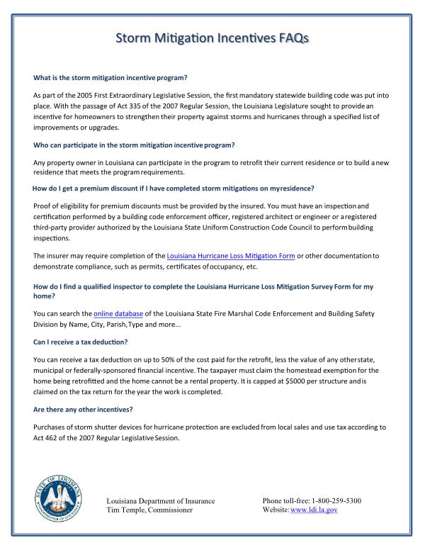 Wind Storm Mitigation incetives FAQ Wind Storm Mitigation incetives FAQ