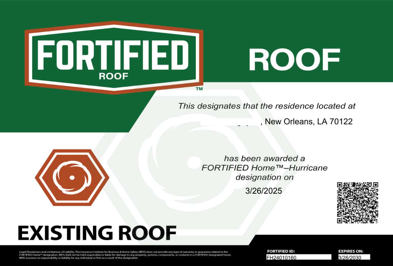 IBHS FORTIFIED Roof Certificate Example IBHS FORTIFIED Roof Certificate Example