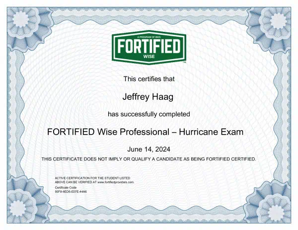Diversified Energy - Jeff Haag Fortified Wise Certification Image of the Fortified Wise Certification for Jeff Haag, owner of Diversified Energy