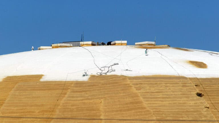 FEMA & Closed Cell Spray Foam Insulation 6 FEMA & Closed Cell Spray Foam - Image: New Orleans Superdome having closed cell spray foam installed on the roof to repair it after Hurricane Katrina.